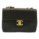 CHANEL Mademoiselle Big COCO Mark Chain ShoulderBag Lamb Skin Black Auth yk4080A-13