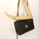 CHANEL Mademoiselle Big COCO Mark Chain ShoulderBag Lamb Skin Black Auth yk4080A-26