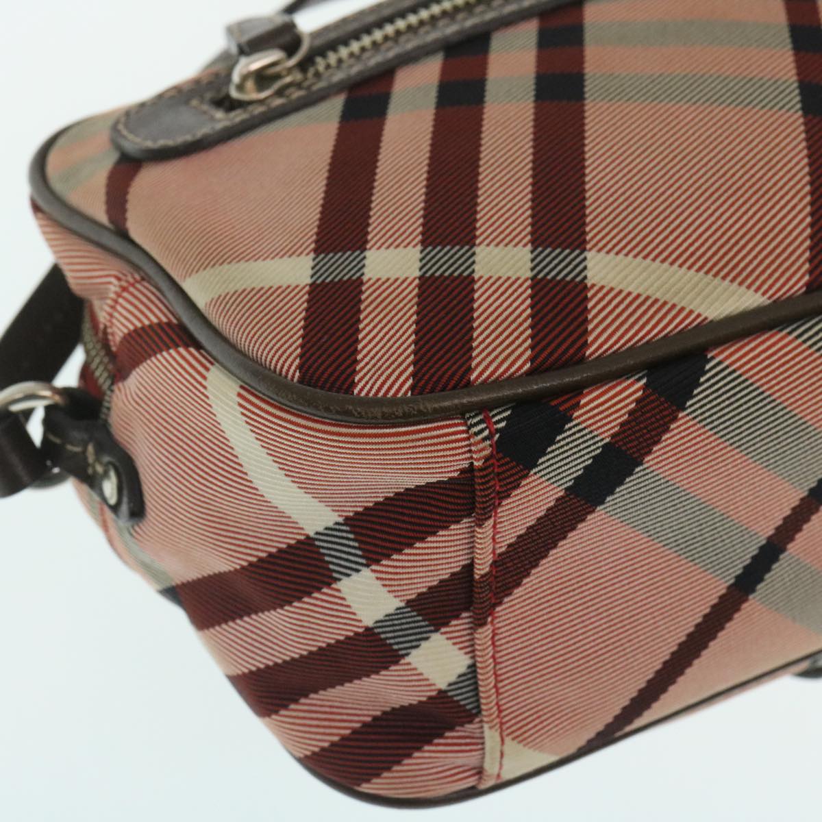 BURBERRY Nova Check Shoulder Bag Canvas Leather Red Brown Auth yk4089