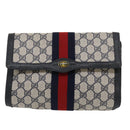 GUCCI GG Canvas Sherry Line Clutch Bag Navy Red Auth yk4501-13
