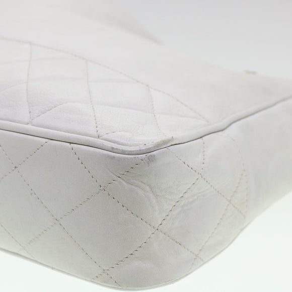 CHANEL Chain Shoulder Bag Lamb Skin White CC Auth yk6254