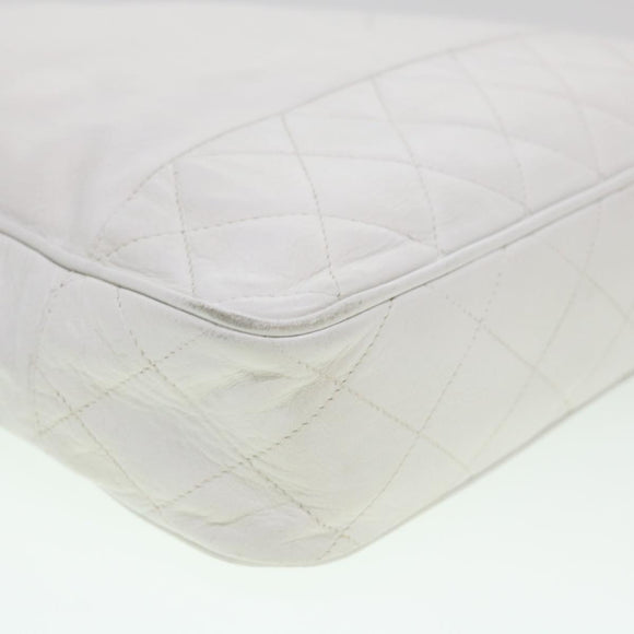 CHANEL Chain Shoulder Bag Lamb Skin White CC Auth yk6254