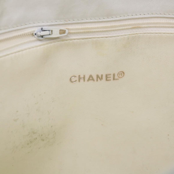 CHANEL Chain Shoulder Bag Lamb Skin White CC Auth yk6254