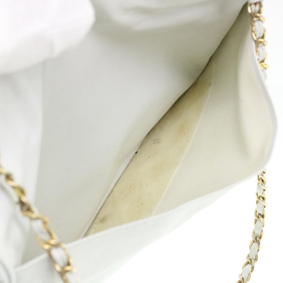 CHANEL Chain Shoulder Bag Lamb Skin White CC Auth yk6254