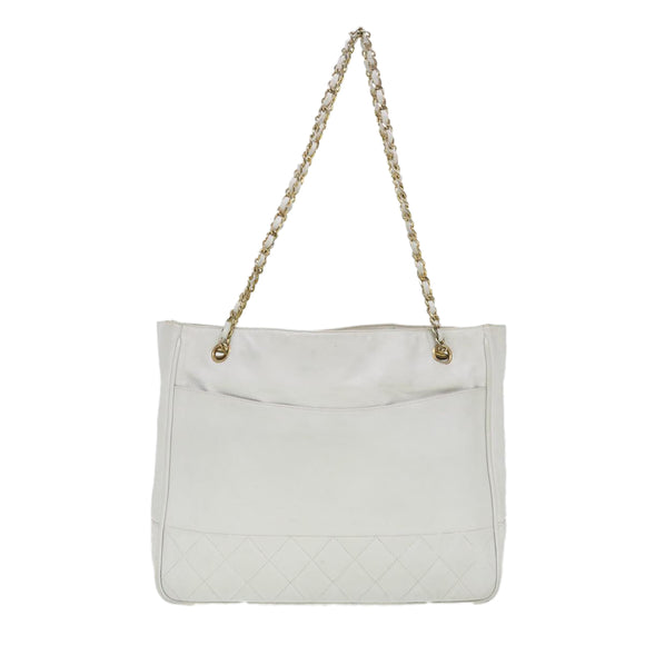 CHANEL Chain Shoulder Bag Lamb Skin White CC Auth yk6254