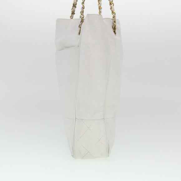 CHANEL Chain Shoulder Bag Lamb Skin White CC Auth yk6254