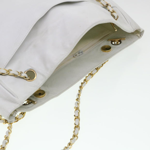 CHANEL Chain Shoulder Bag Lamb Skin White CC Auth yk6254