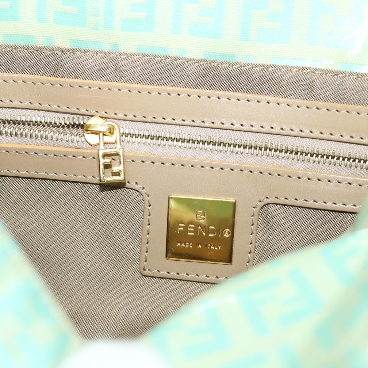 FENDI Zucchino Mamma Baguette Shoulder Bag Coated Canvas Light Blue Auth yk6594B