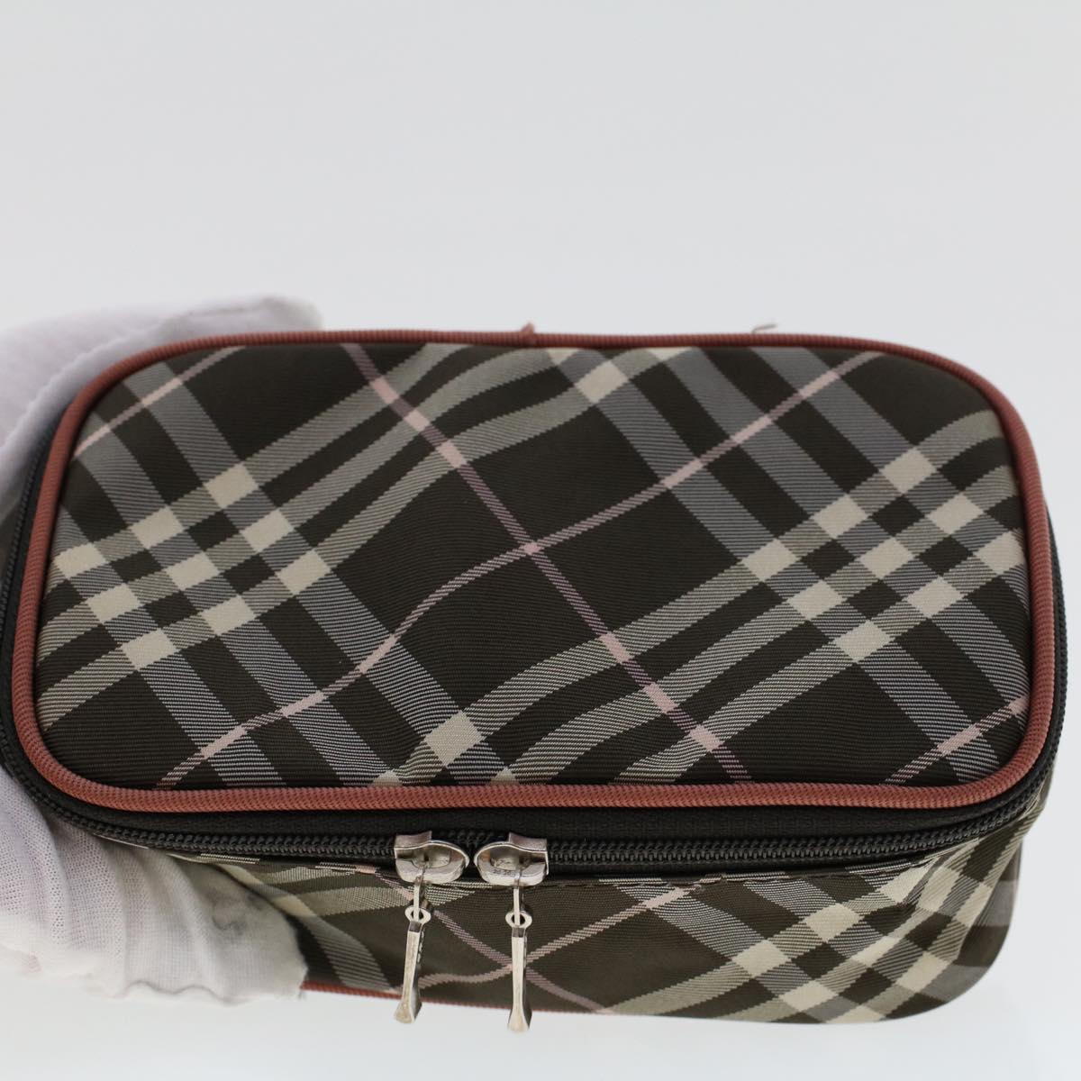 BURBERRY Nova Check Blue Label Pouch Hand Bag Nylon 2Set Pink Brown Auth yk7574B