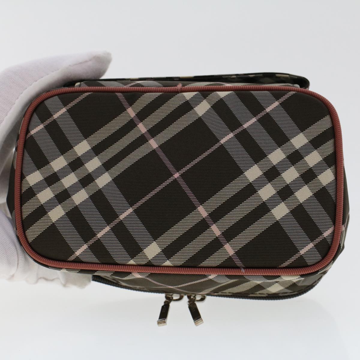 BURBERRY Nova Check Blue Label Pouch Hand Bag Nylon 2Set Pink Brown Auth yk7574B