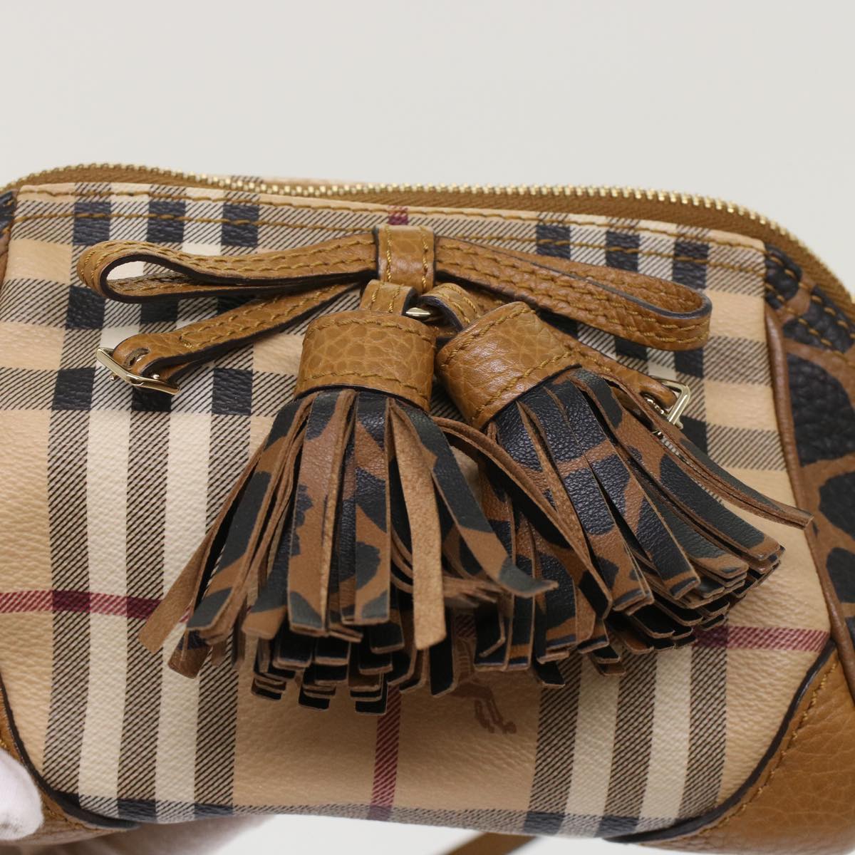 BURBERRY Nova Check Shoulder Bag PVC Leather Beige Auth yk7748