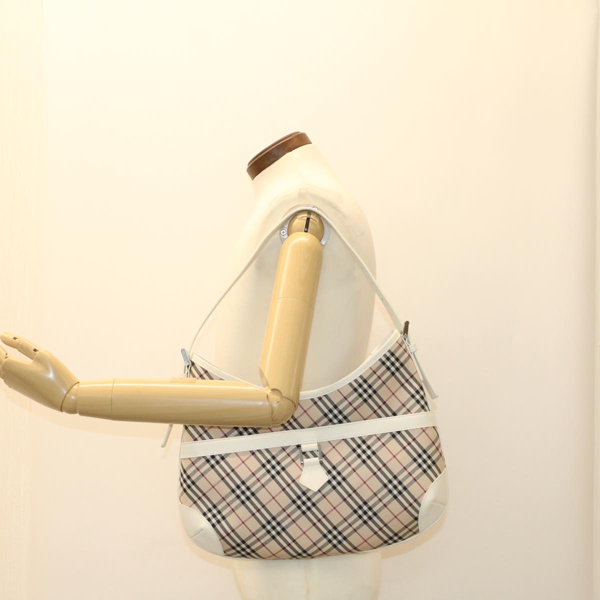 BURBERRY Nova Check Shoulder Bag Canvas Beige White Auth yk7878