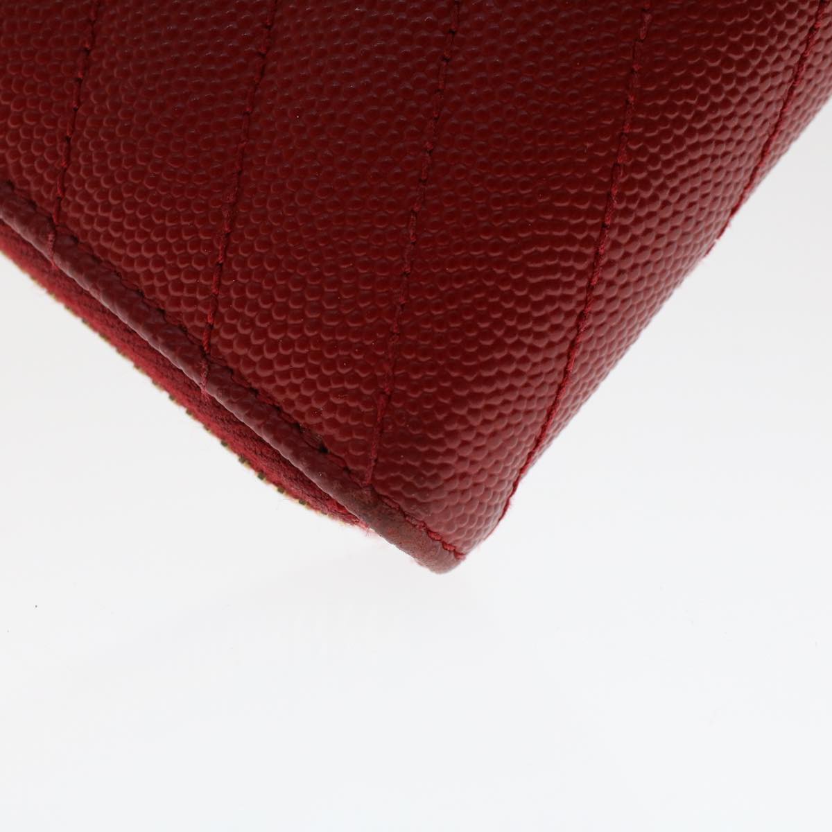 SAINT LAURENT V Stitch Wallet Leather Red Auth yk7954