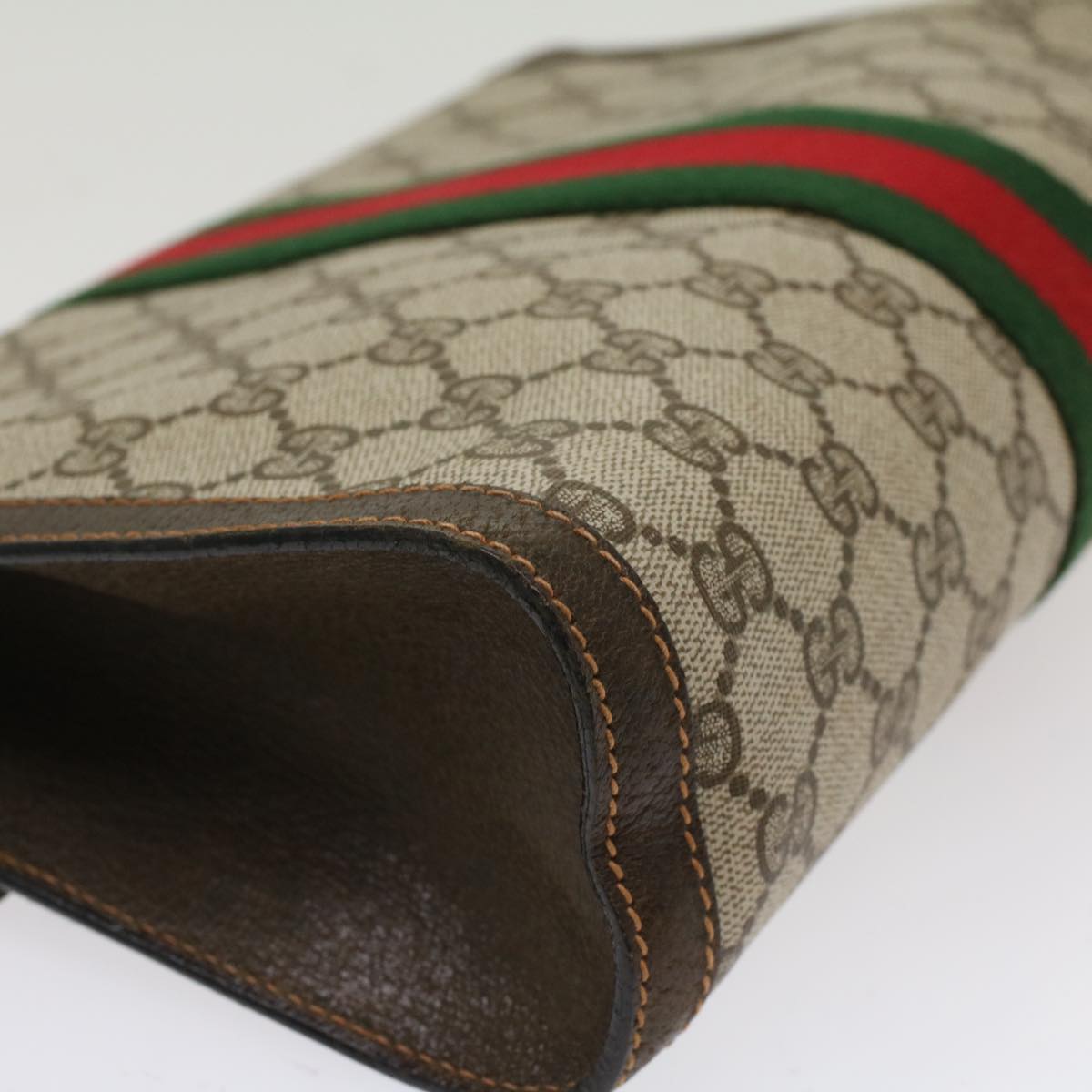GUCCI GG Canvas Web Sherry Line Clutch Bag Beige Red Green 84.01.007 Auth yk7987