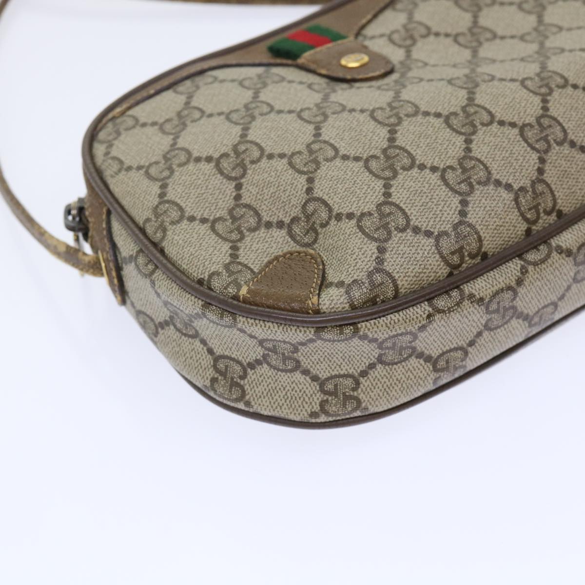 GUCCI GG Canvas Web Sherry Line Shoulder Bag Beige Red 89.02.066 Auth yk8057