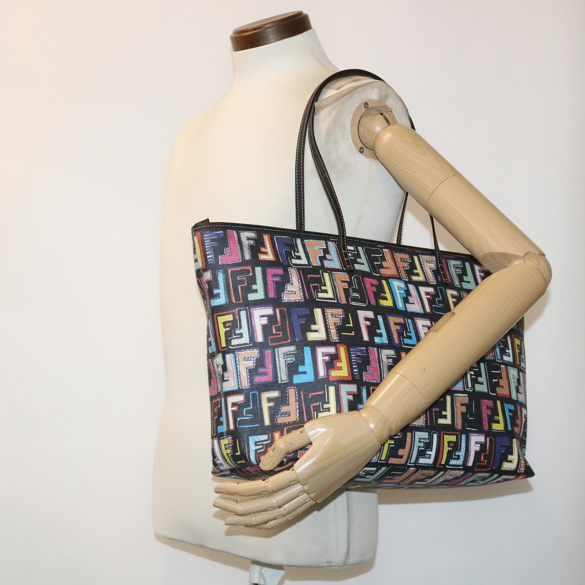 FENDI Zucca Canvas Tote Bag Multicolor 8BH185 Auth yk8065