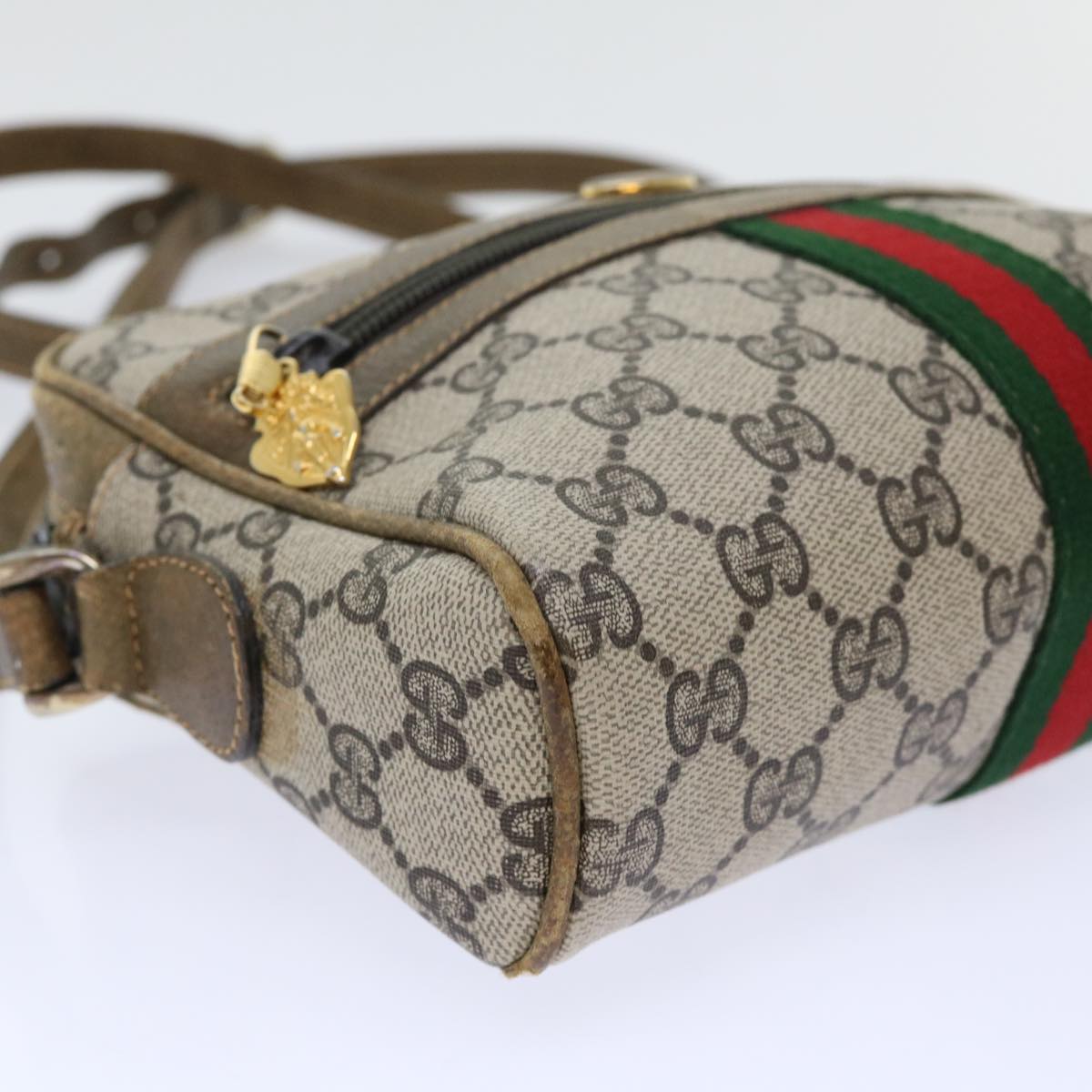 GUCCI GG Canvas Web Sherry Line Shoulder Bag Beige Red 39.001.4938 Auth yk8120B