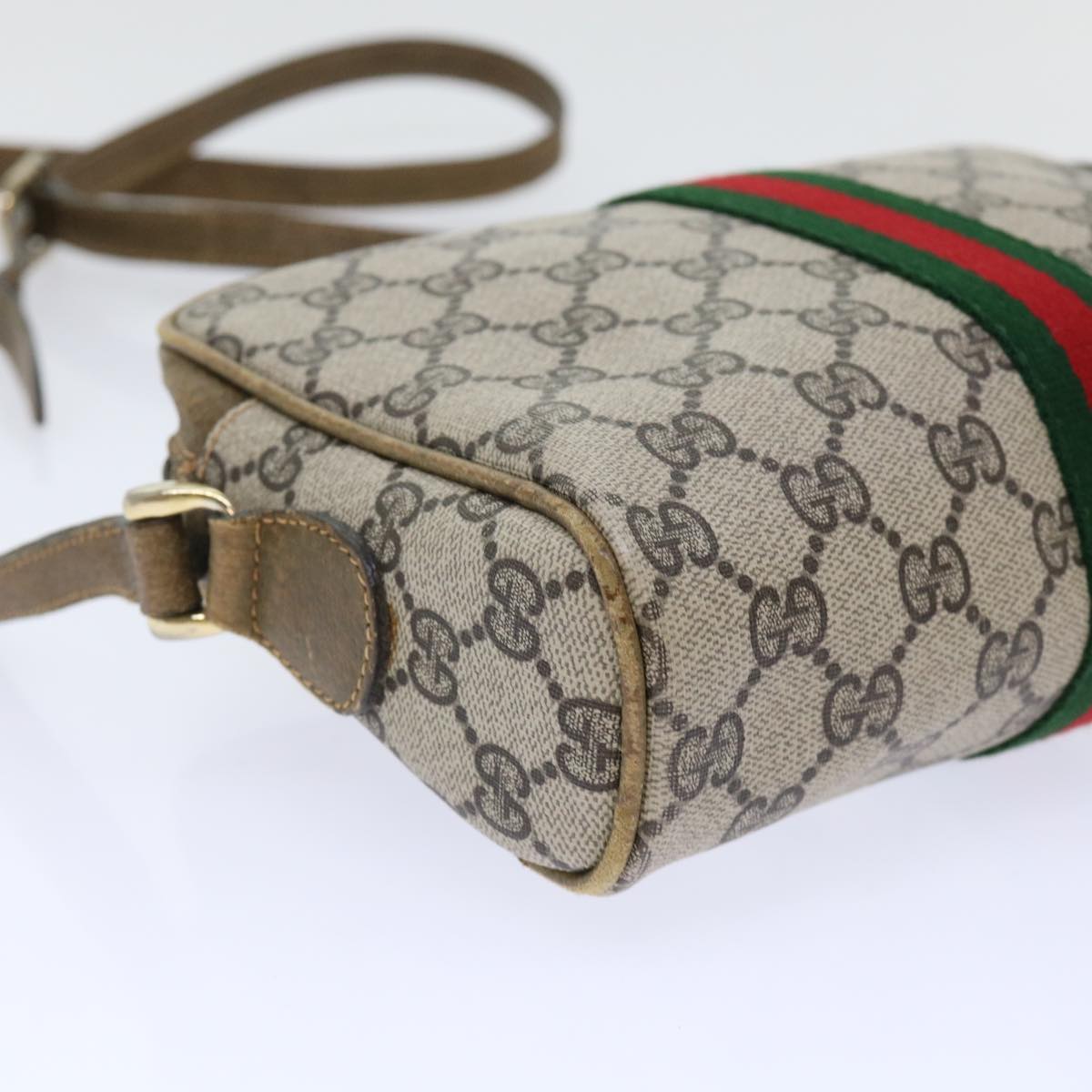 GUCCI GG Canvas Web Sherry Line Shoulder Bag Beige Red 39.001.4938 Auth yk8120B