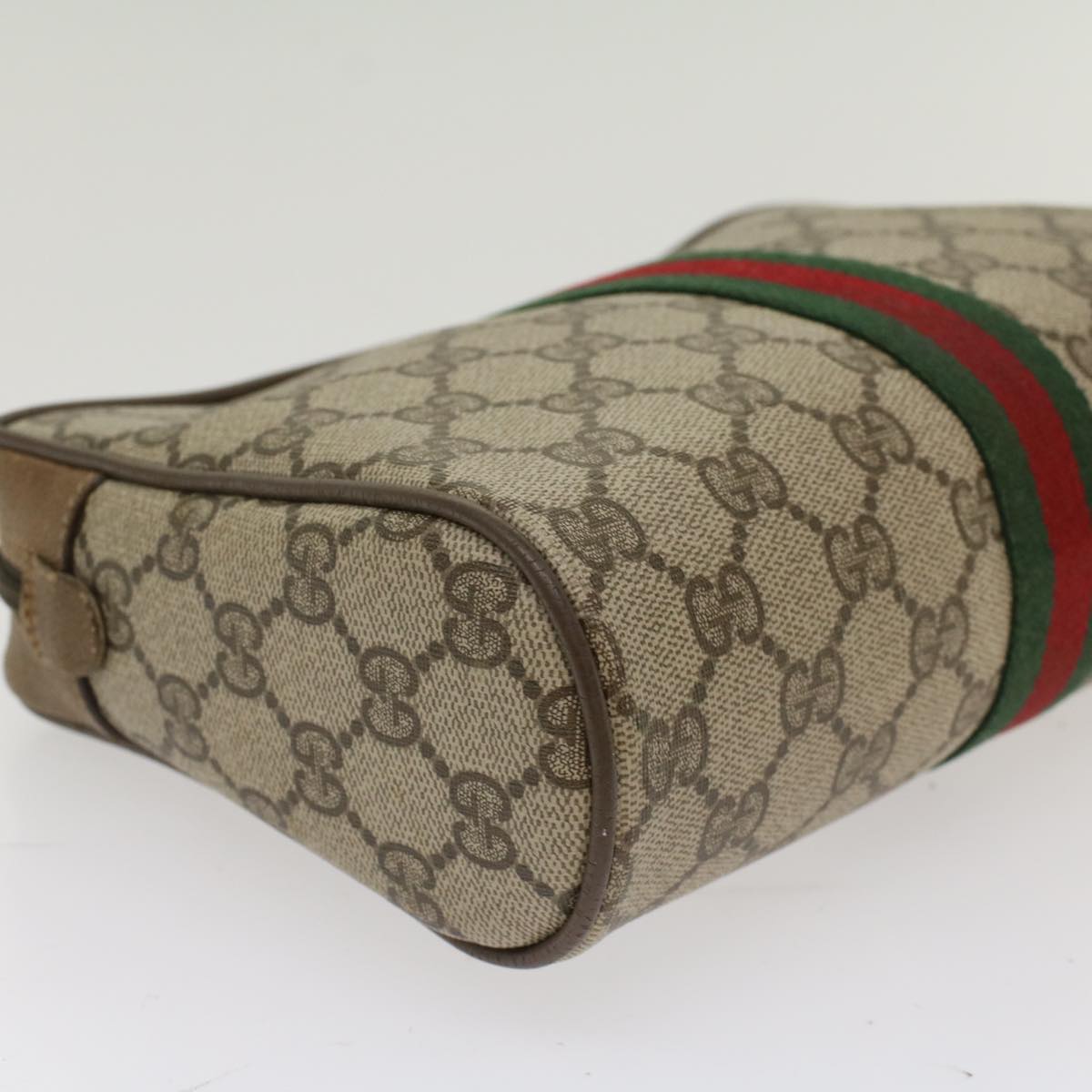 GUCCI GG Canvas Web Sherry Line Clutch Bag Beige Red Green 89.01.012 Auth yk8156