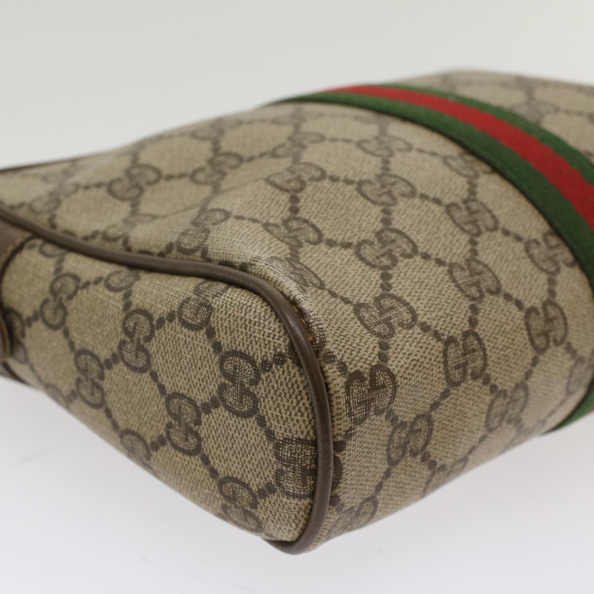 GUCCI GG Canvas Web Sherry Line Clutch Bag Beige Red Green 89.01.012 Auth yk8202