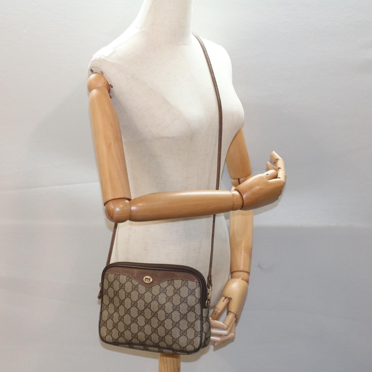 GUCCI GG Canvas Shoulder Bag PVC Leather Beige 97.02.068 Auth yk8228