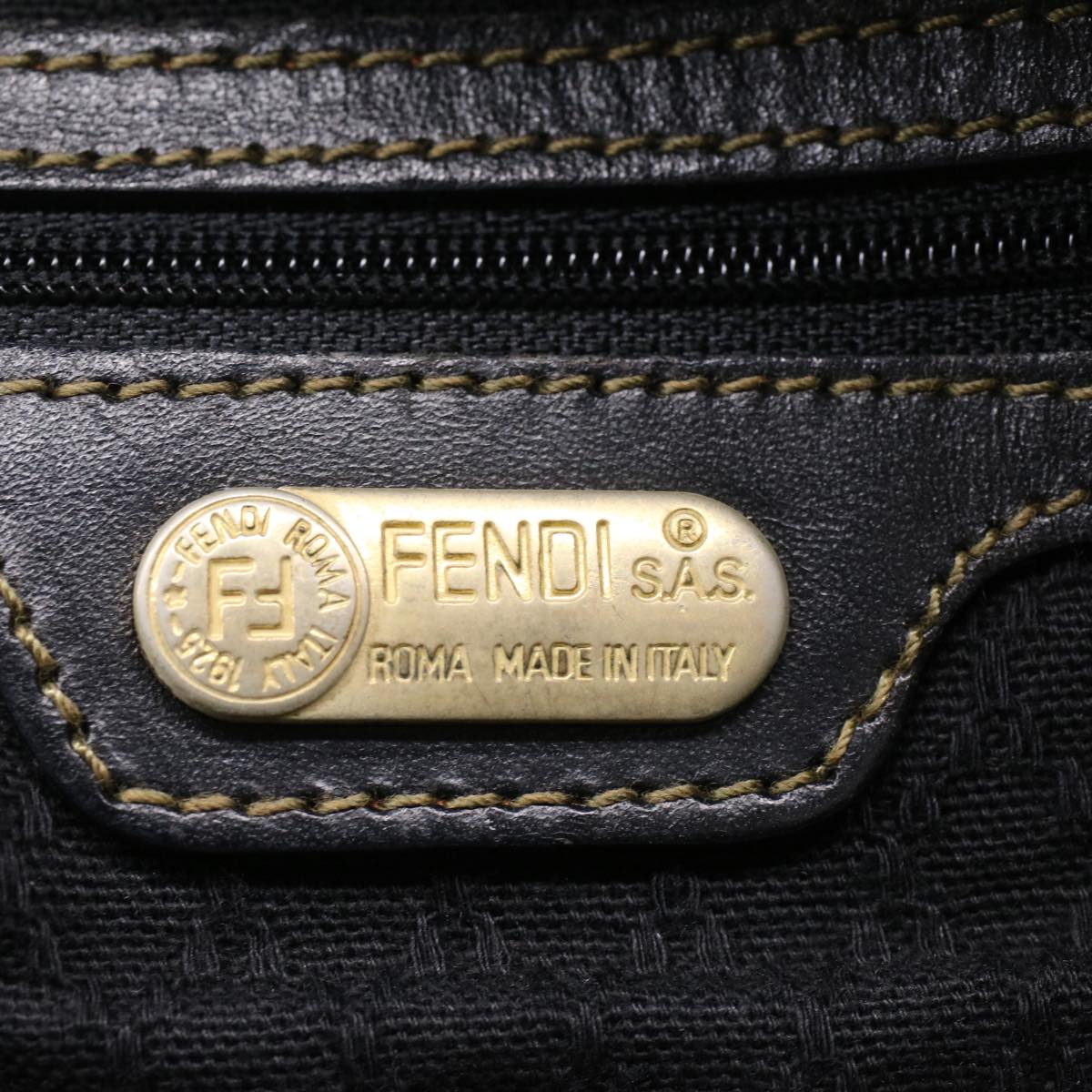 FENDI Zucca Canvas Boston Bag Leather Black Brown Auth yk8249