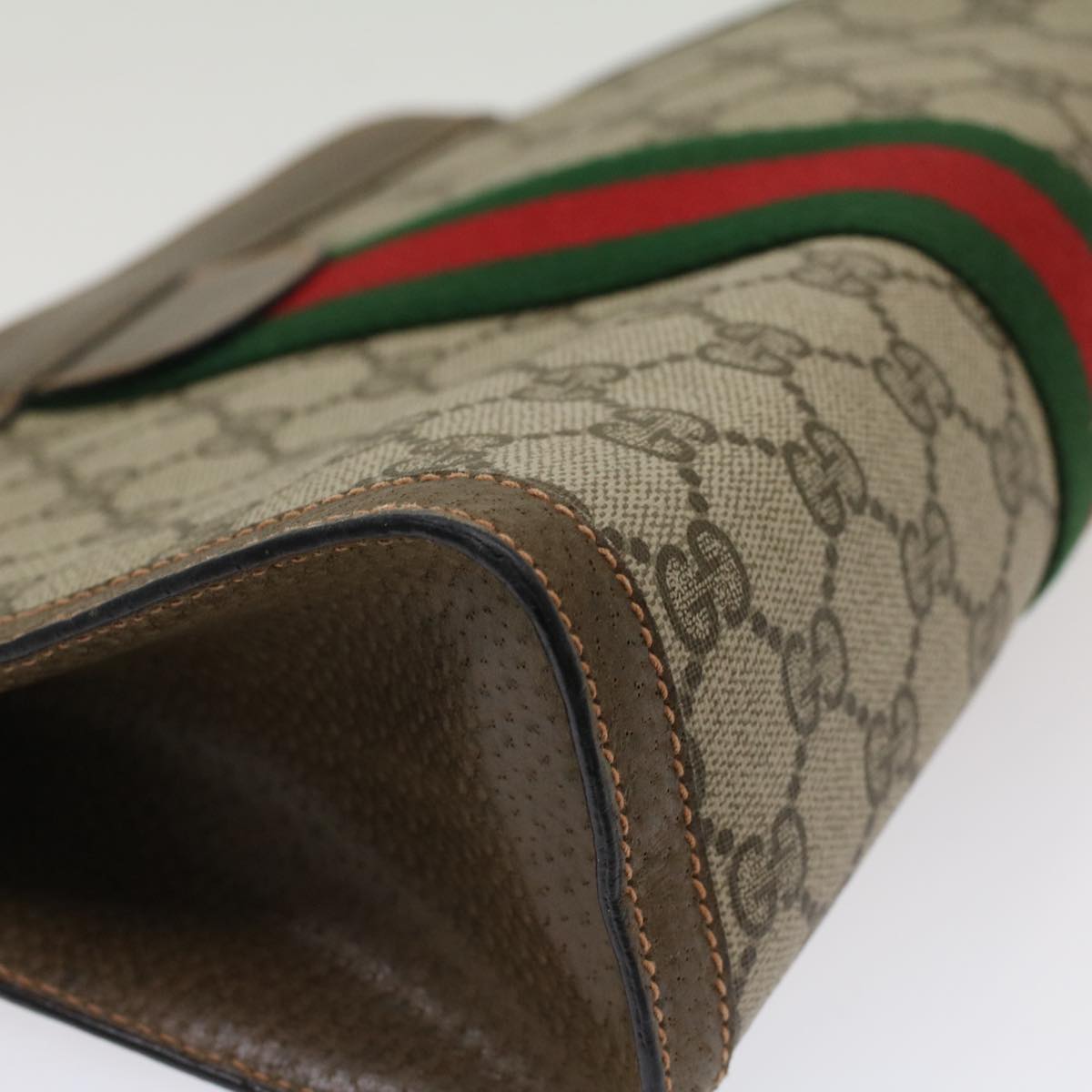 GUCCI GG Canvas Web Sherry Line Clutch Bag Beige Red Green 89.01.002 Auth yk8254