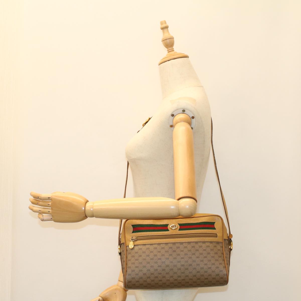 GUCCI Micro GG Canvas Web Sherry Line Shoulder Bag Beige 56.02.088 Auth yk8307