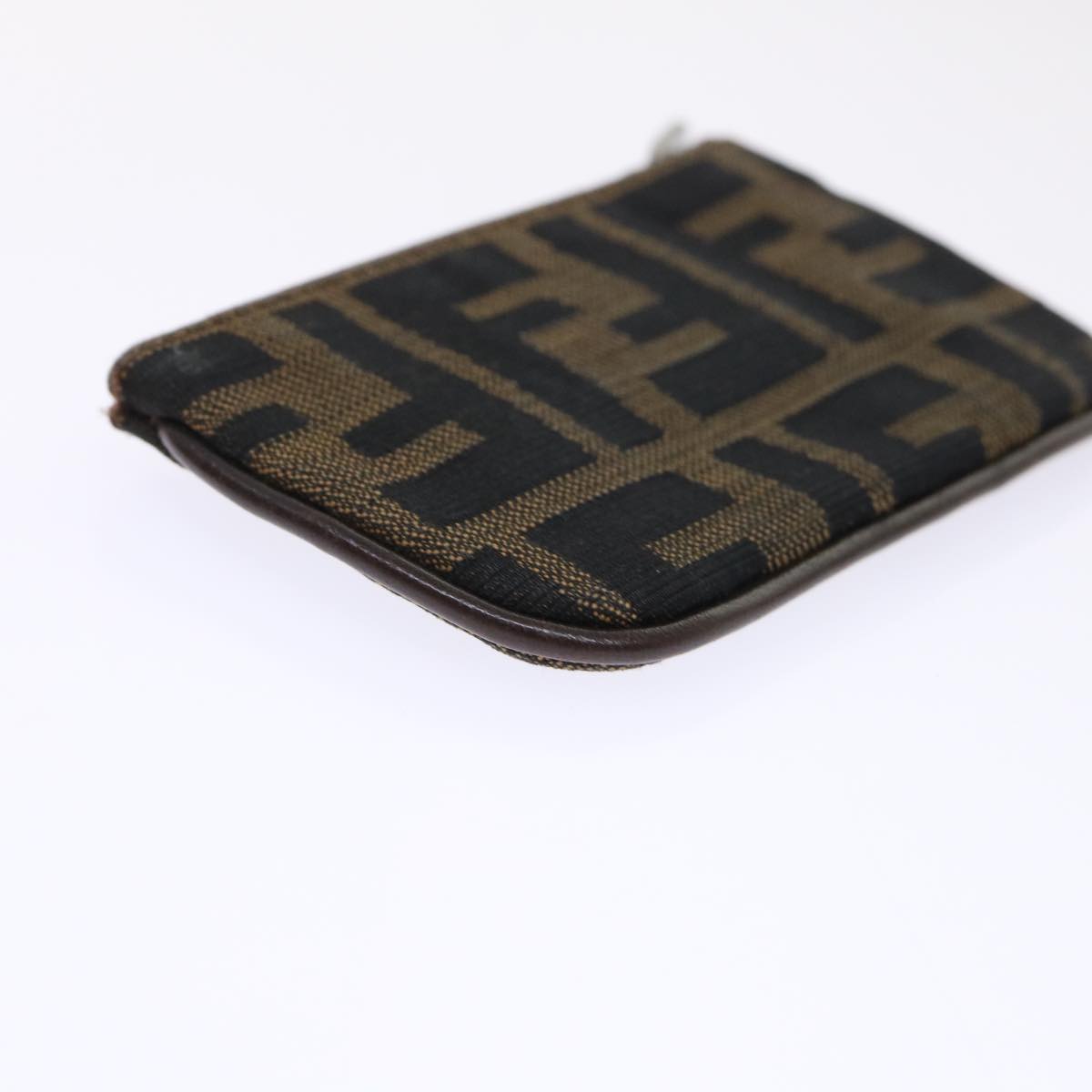 FENDI Zucca Canvas Coin Purse Black Brown Auth yk8340