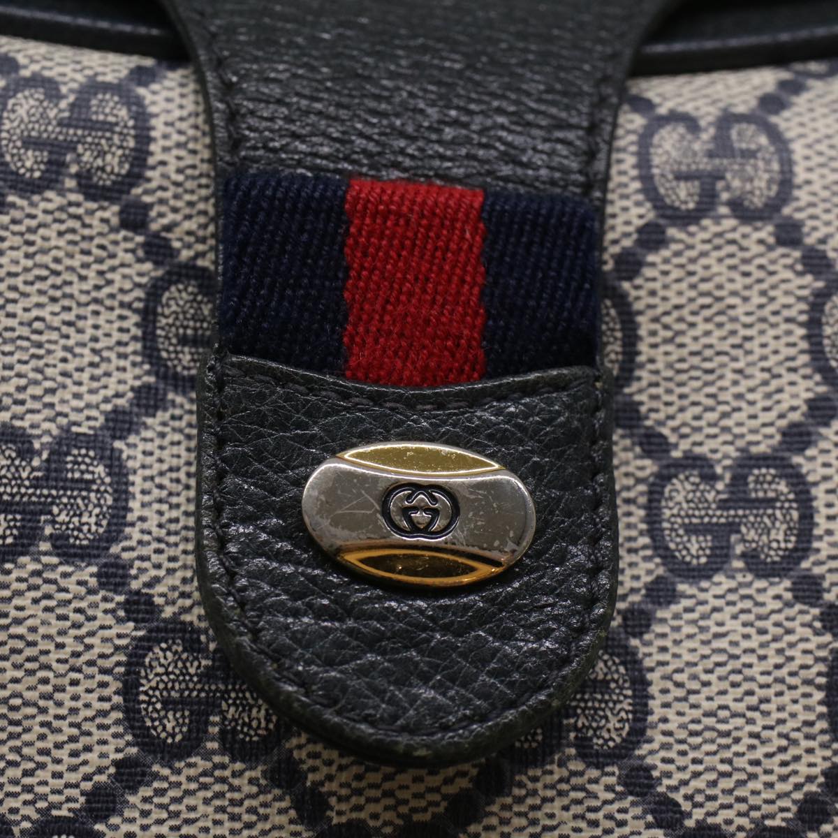 GUCCI GG Canvas Sherry Line Shoulder Bag Gray Red Navy 10 02 056 Auth yk8393B