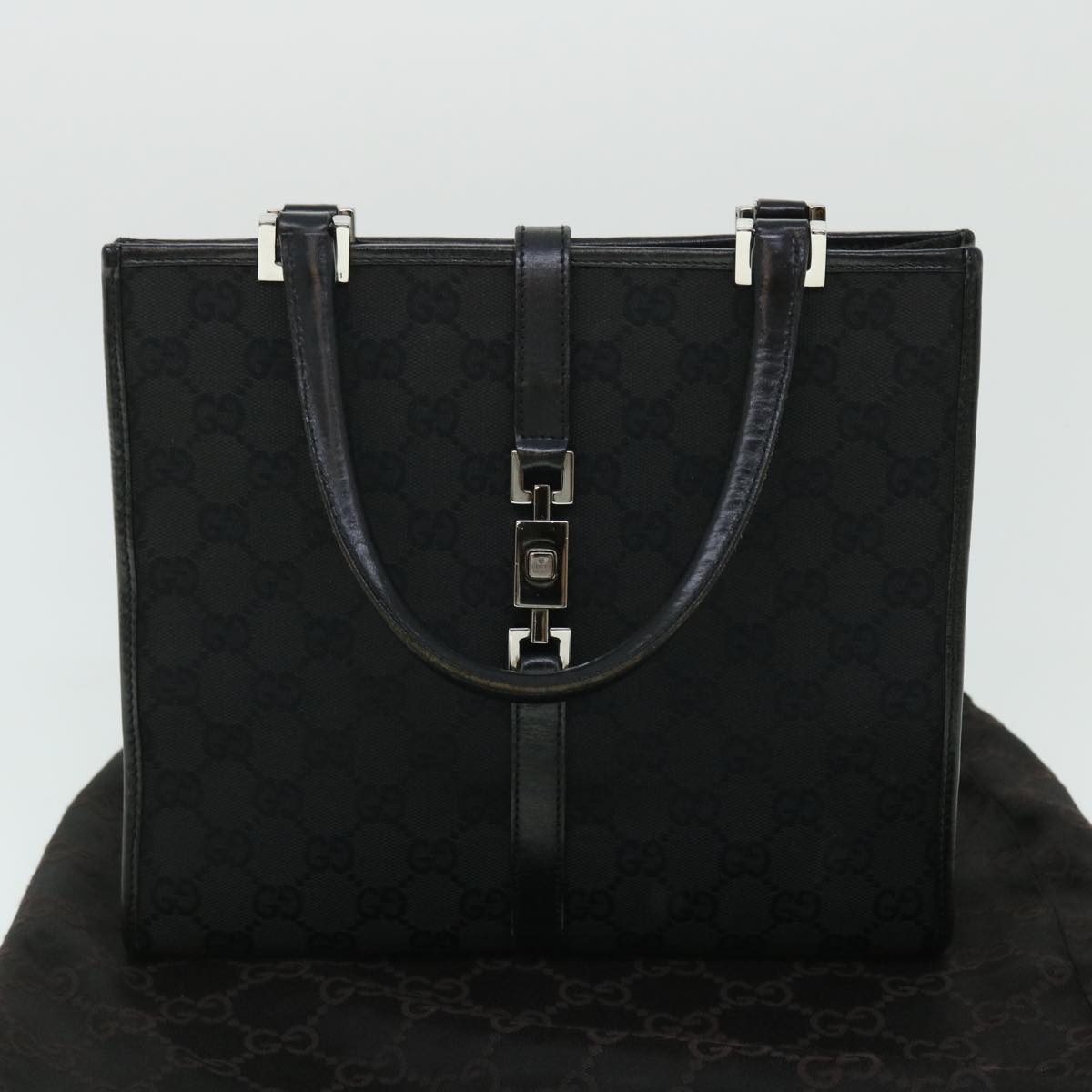 GUCCI GG Canvas Jackie Hand Bag Black Auth yk8412