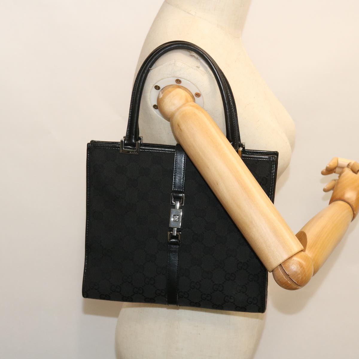 GUCCI GG Canvas Jackie Hand Bag Black Auth yk8412