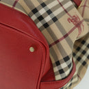 BURBERRY Nova Check Tote Bag PVC Leather Beige Red Auth yk8482-9
