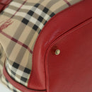 BURBERRY Nova Check Tote Bag PVC Leather Beige Red Auth yk8482-14