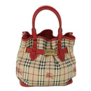 BURBERRY Nova Check Tote Bag PVC Leather Beige Red Auth yk8482-13