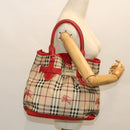 BURBERRY Nova Check Tote Bag PVC Leather Beige Red Auth yk8482-23