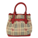 BURBERRY Nova Check Tote Bag PVC Leather Beige Red Auth yk8482-2