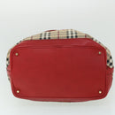 BURBERRY Nova Check Tote Bag PVC Leather Beige Red Auth yk8482-5