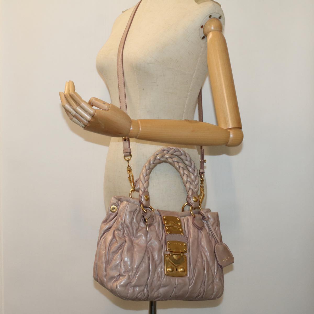 Miu Miu Hand Bag Leather 2way Pink Auth yk8525