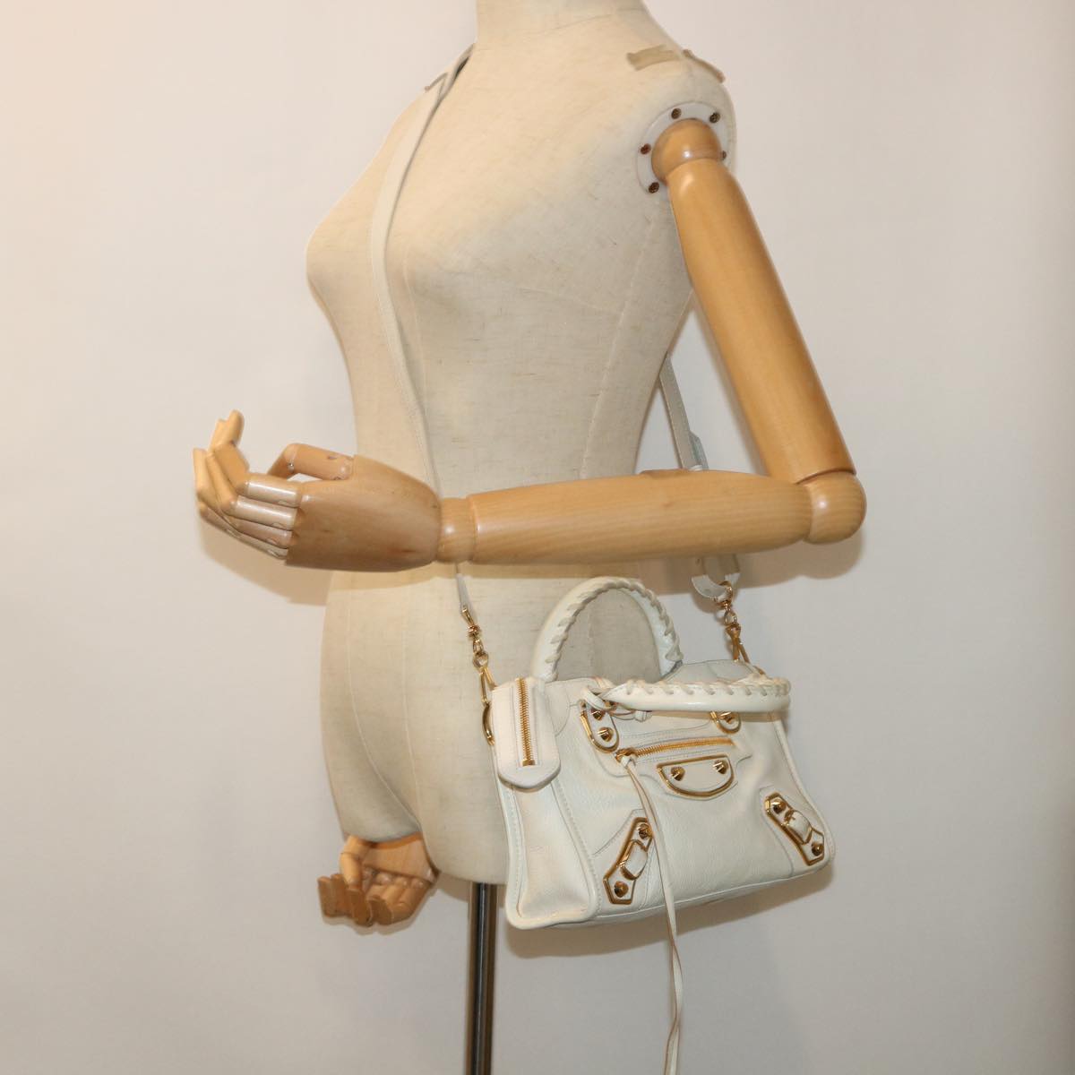 BALENCIAGA Mini City Hand Bag Leather 2way White 390160 Auth yk8546