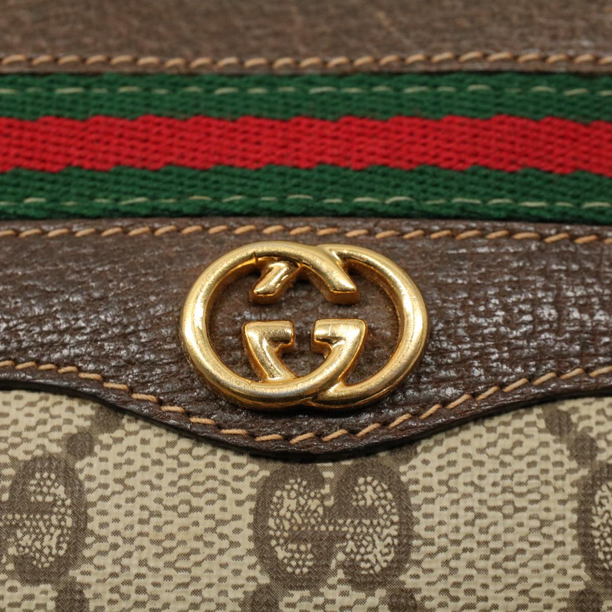 GUCCI GG Canvas Web Sherry Line Shoulder Bag Beige Red 001 115 0918 Auth yk8549