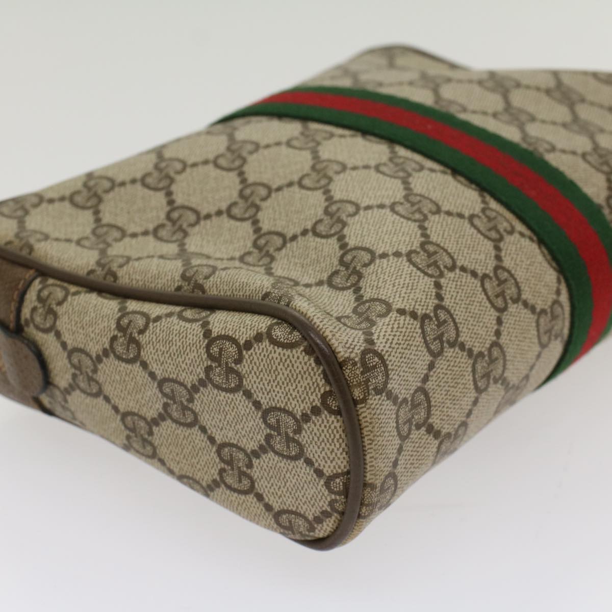 GUCCI GG Canvas Web Sherry Line Clutch Bag Beige Red Green 63.01.012 Auth yk8564