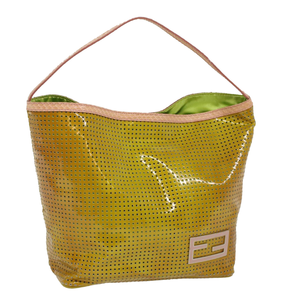 FENDI punching Hand Bag Patent leather Yellow Auth yk8587