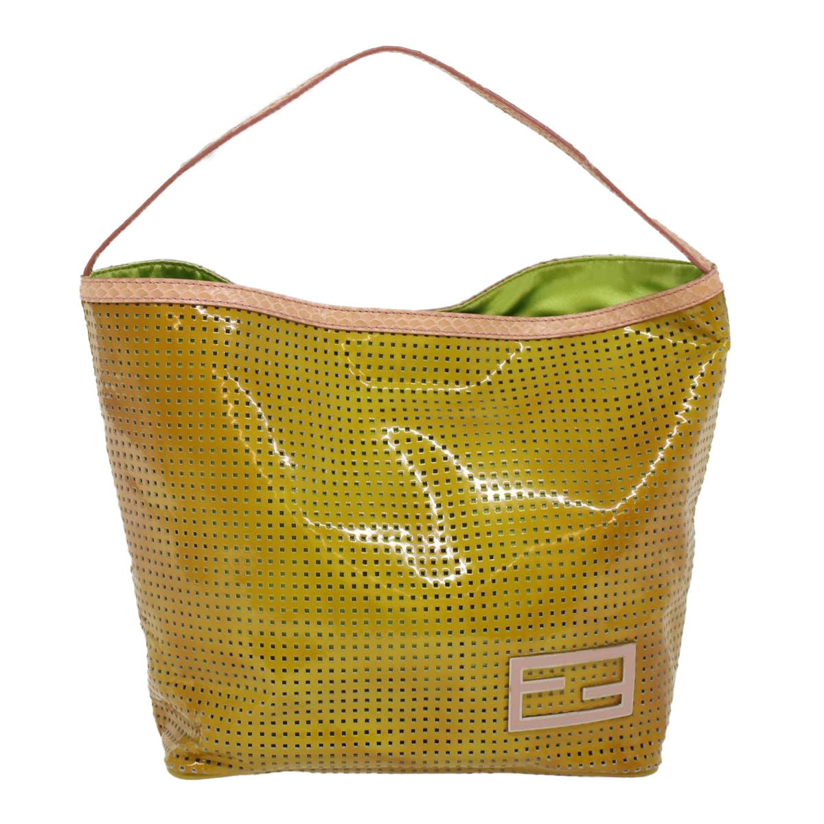 FENDI punching Hand Bag Patent leather Yellow Auth yk8587