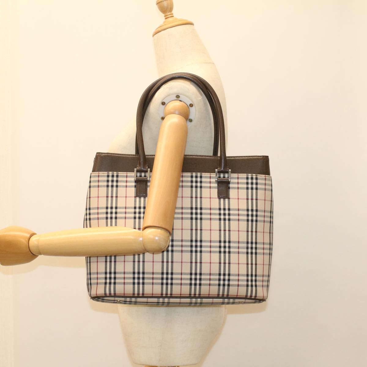 BURBERRY Nova Check Tote Bag Nylon Leather Beige Auth yk8590