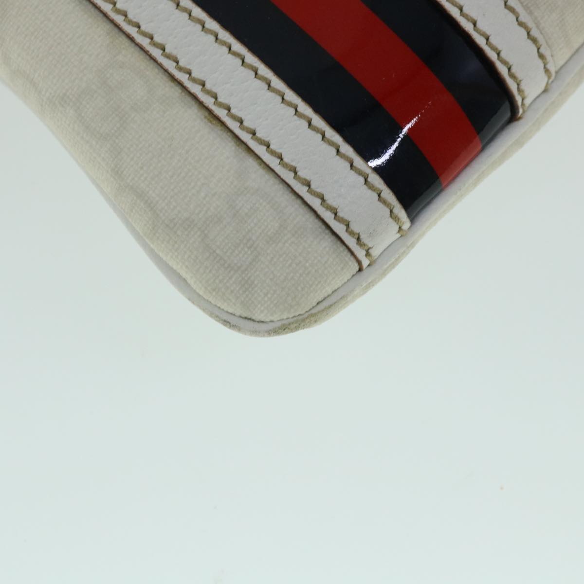 GUCCI GG Canvas Sherry Line Shoulder Bag White Red Navy 152608 Auth yk8621