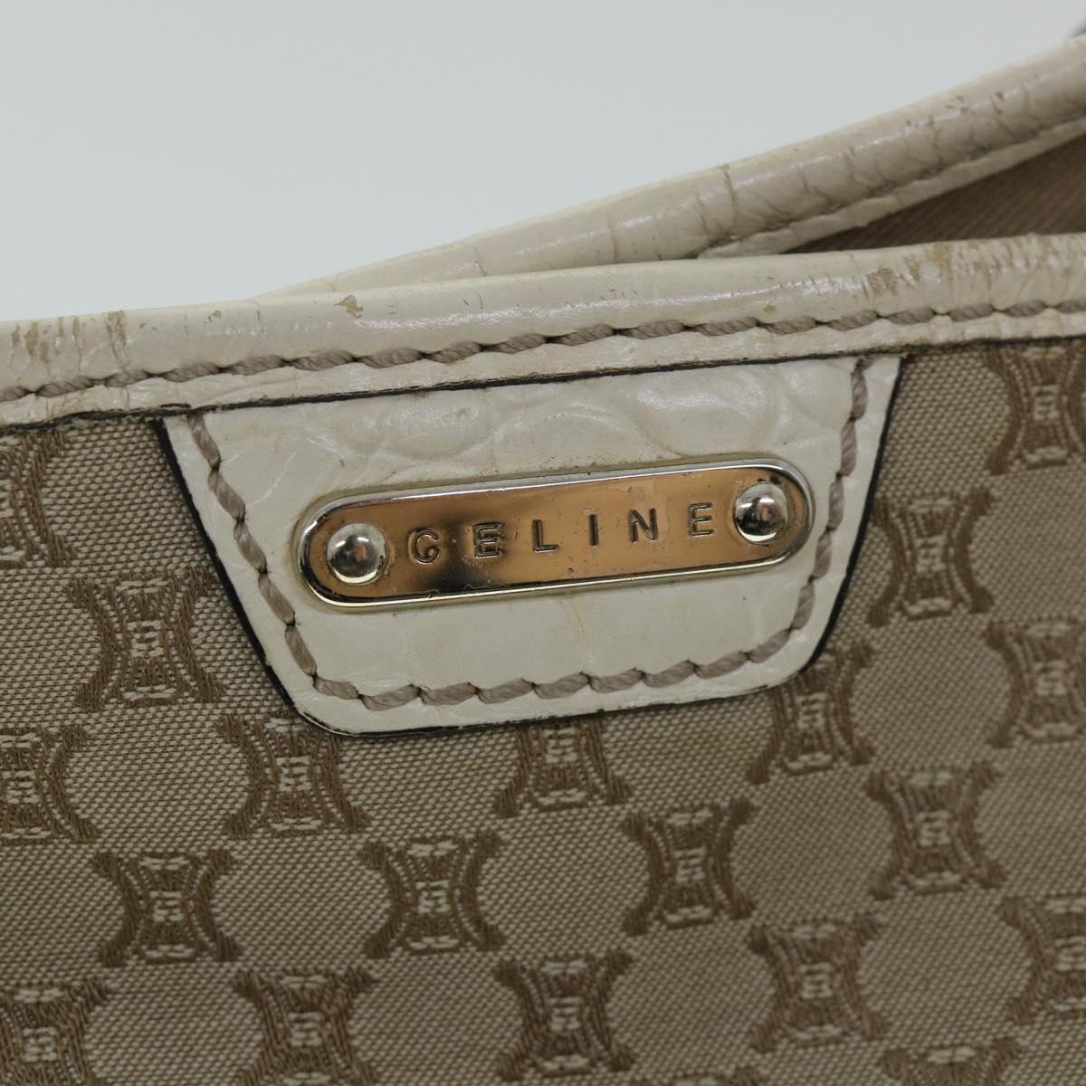 CELINE Macadam Canvas Tote Bag Beige Auth yk8665