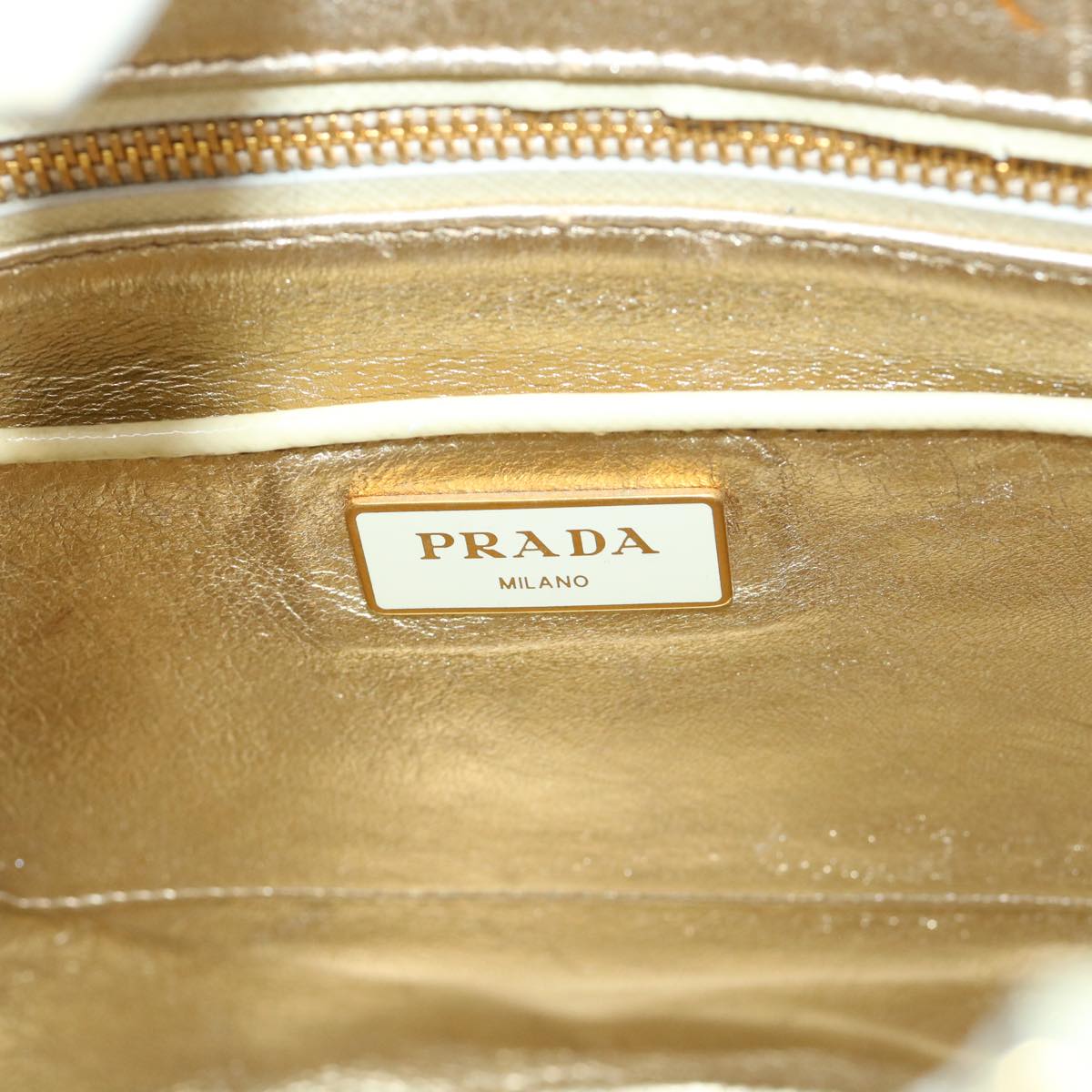 PRADA Studs Hand Bag Patent leather 2way Beige Auth yk8685