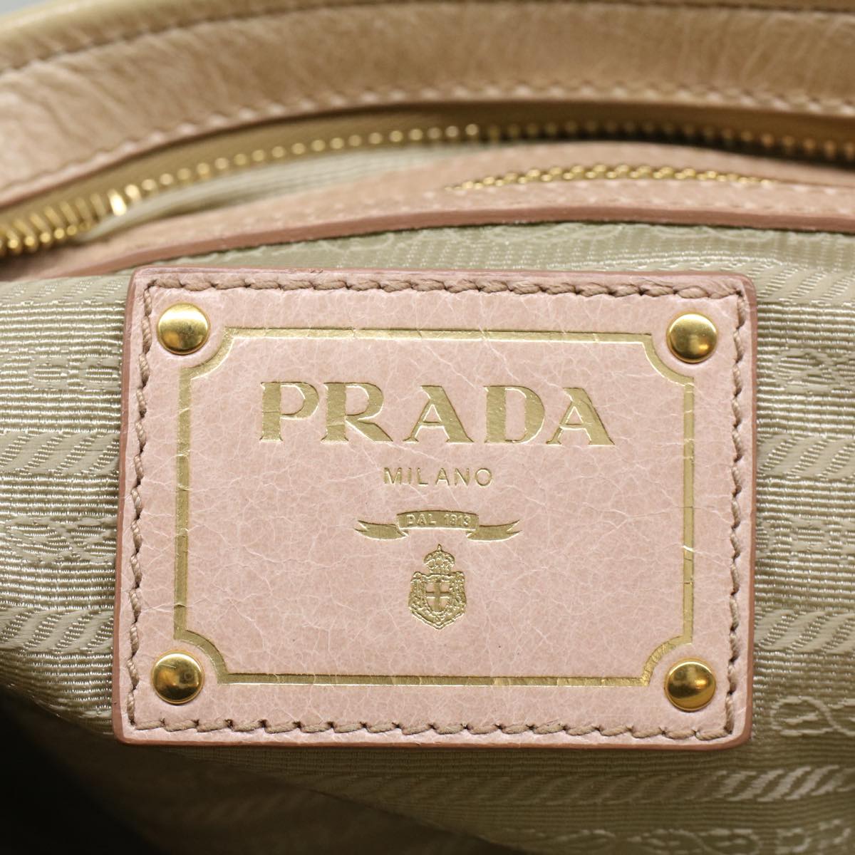 PRADA Hand Bag Leather 2way Beige Auth yk8688