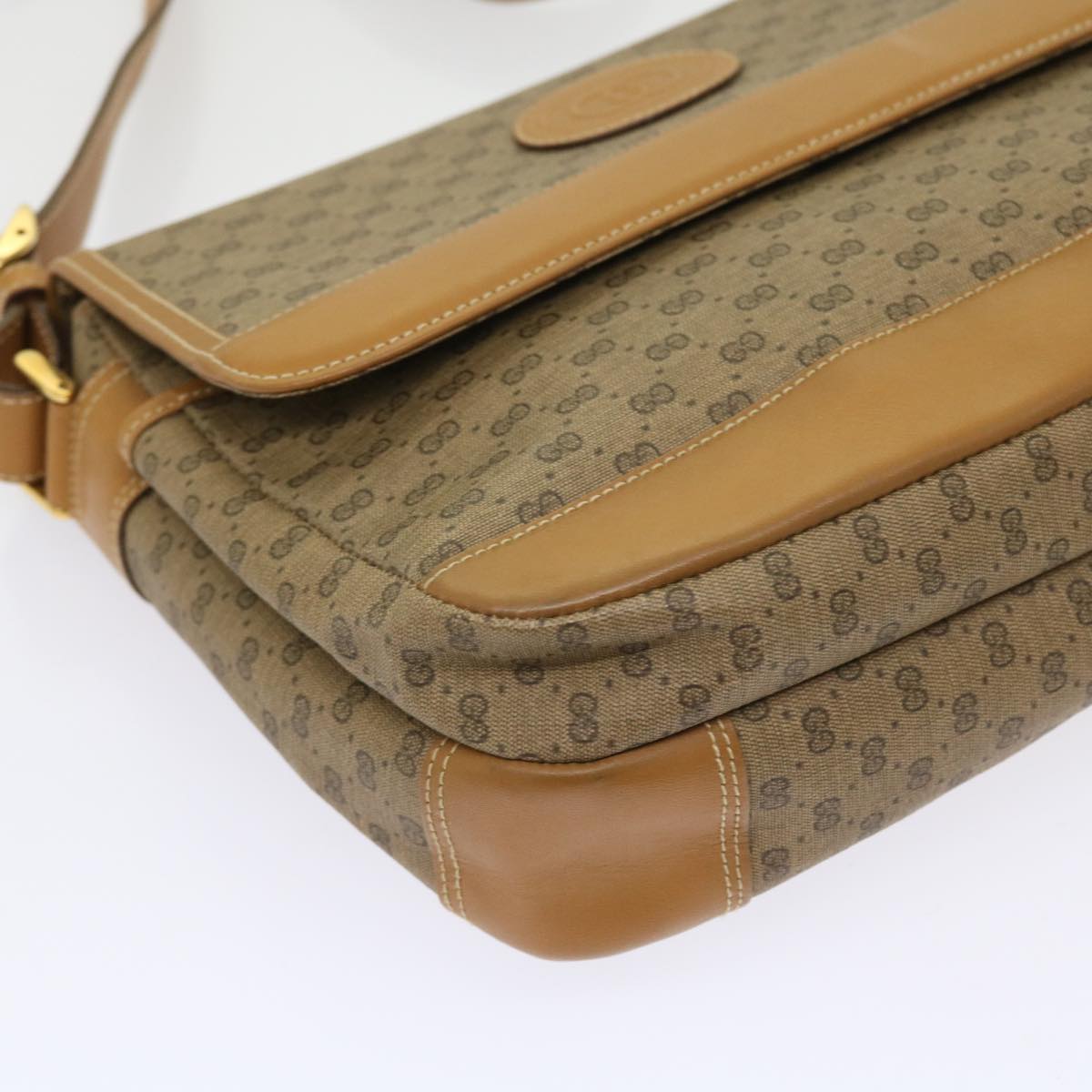 GUCCI Micro GG Canvas Shoulder Bag PVC Leather Beige Auth yk8723